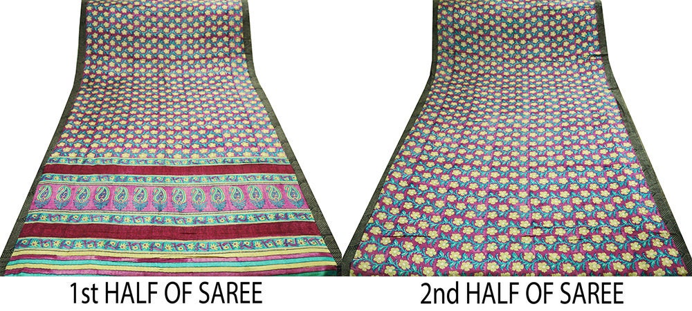 Indian Vintage Purple Heavy Saree Woven Printed 100% Pure Woolen Indian Sari Fabric 5Yard Indian Sari Soft