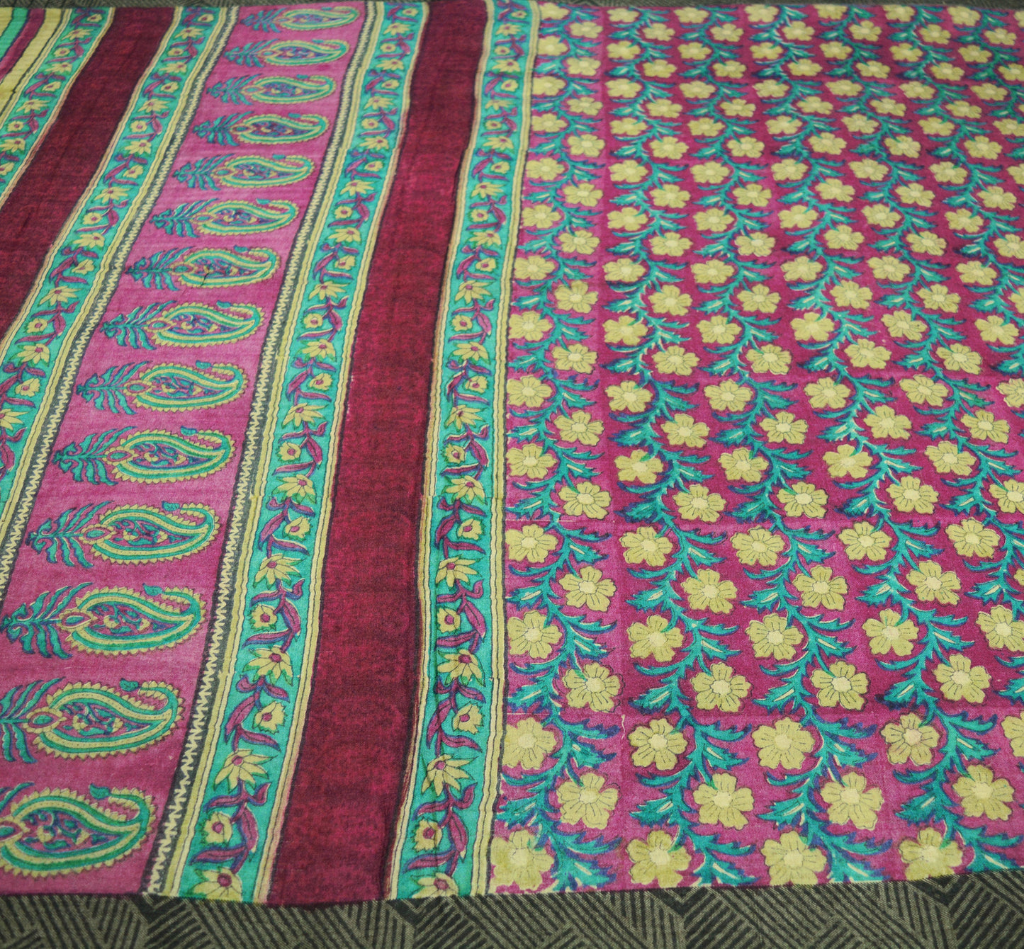 Indian Vintage Purple Heavy Saree Woven Printed 100% Pure Woolen Indian Sari Fabric 5Yard Indian Sari Soft