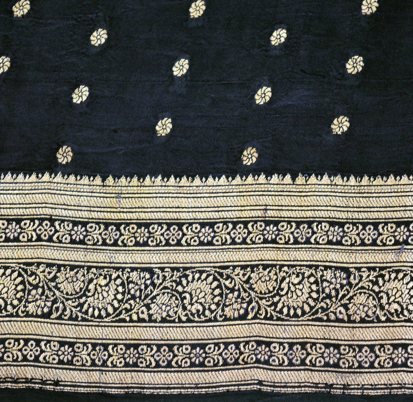 Indian Vintage Sari Heavy Black Pure Satin Silk Banarasi Brocade Saree 5Yard Silver Zari Floral