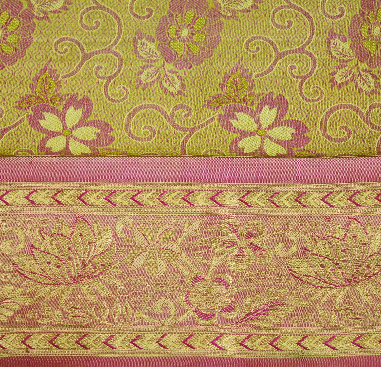 Indian Vintage Heavy Saree Green & Pink 100% Pure Silk Hand Woven Kanjivaram Indian Sari Fabric 5Yard Ethnic Zari Floral