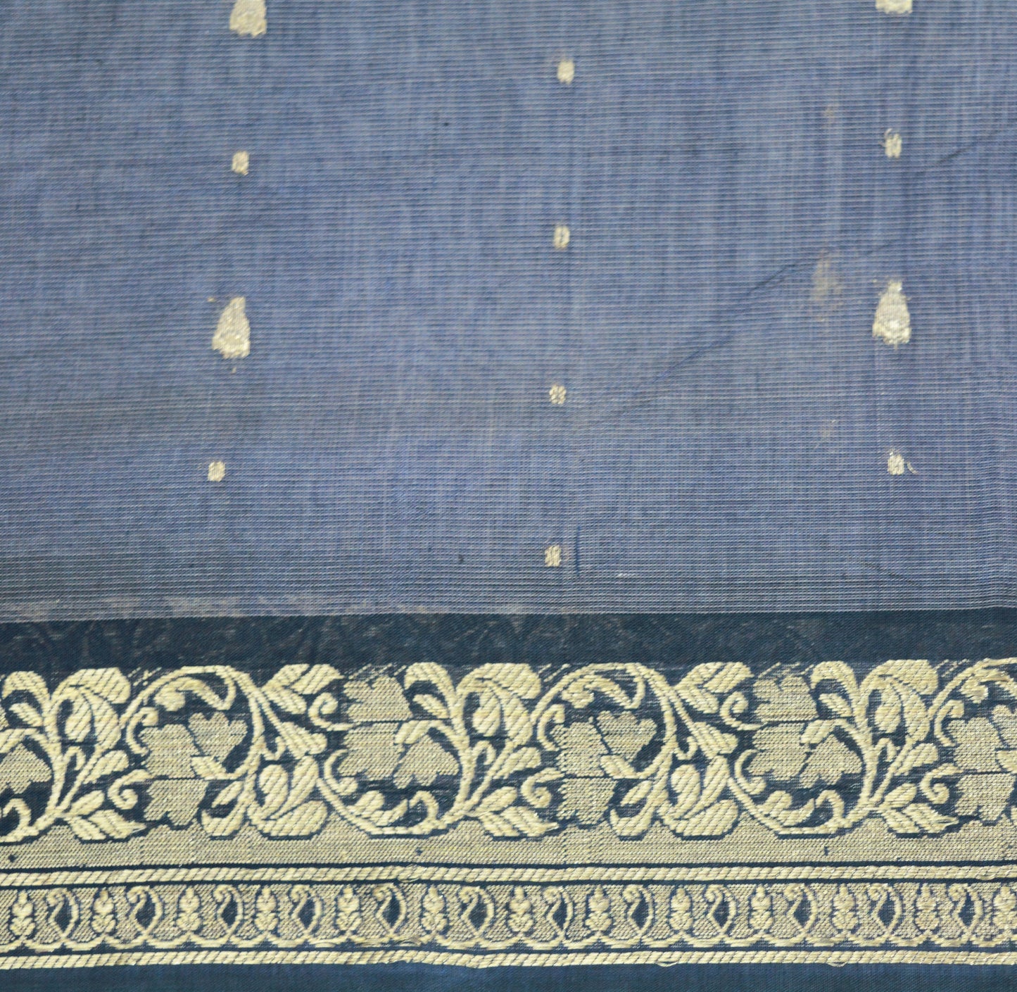 Indian Vintage Saree Gray & Blue Hand Woven Pure Silk Indian Sari Fabric 5Yard Silk Sari Ethnic Floral Golden Zari