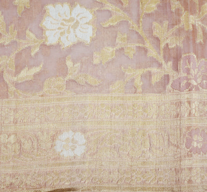 Indian Vintage Sari Pink Heavy Wedding Pure Organza Silk Woven Banarasi Brocade Saree  Zari 5Yard