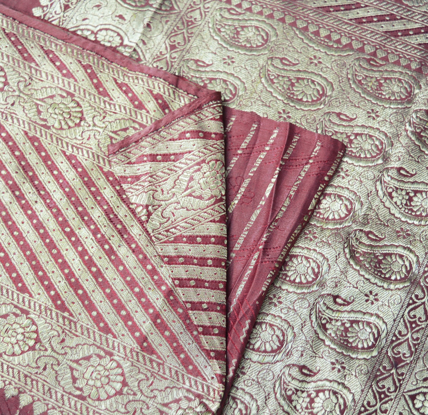 Indian Vintage Sari Pink Heavy Wedding Pure Satin Silk  Woven Banarasi Brocade Saree Golden Zari 5Yard