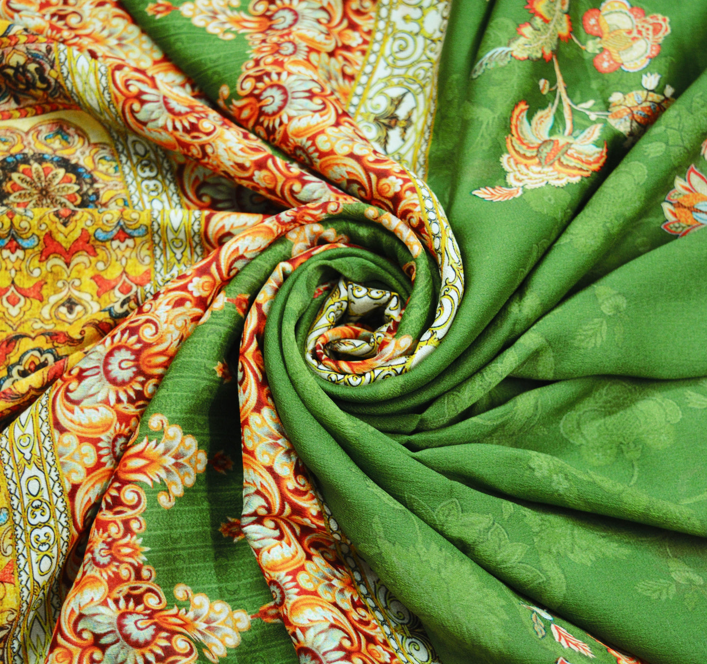 Vintage Sari Green Georgette  Digital Printed Saree Sewing 6yard Craft Soft Crafting Dress Making