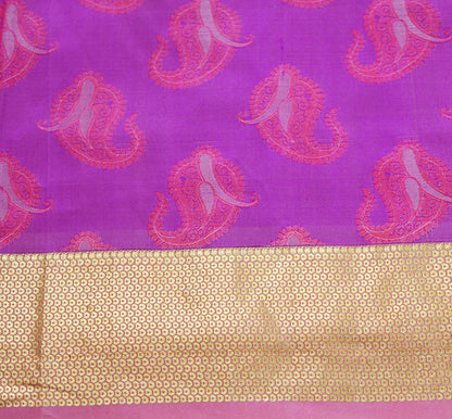 Indian Vintage Purple & Pink Heavy Saree Hand Woven Kanjivaram Pure Silk Indian Sari Fabric 5Yard Ethnic Zari Paisley Fringes