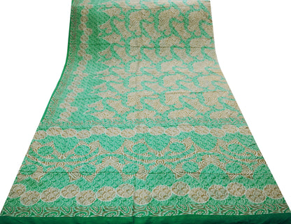 Indian Vintage Sari Green & Brown Pure Silk Printed Saree Fabric 5yard Sewing Paisley Craft Fabric DressMaking Soft