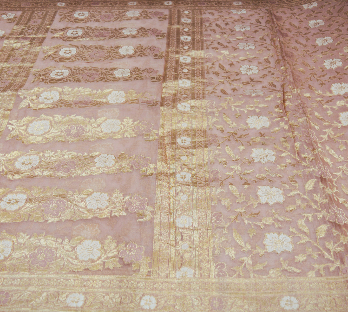 Indian Vintage Sari Pink Heavy Wedding Pure Organza Silk Woven Banarasi Brocade Saree  Zari 5Yard