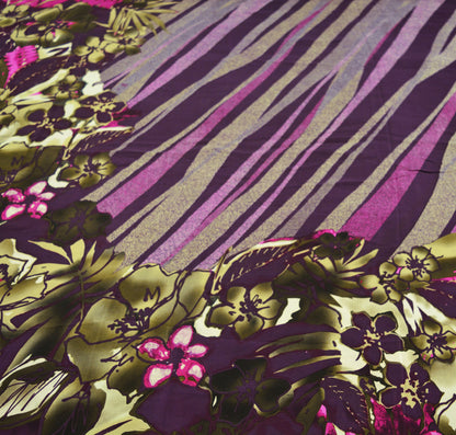 Indian Vintage Sari Purple Pure Crepe Silk Printed Saree 5yard Sewing Floral Soft Craft Fabric Wrap