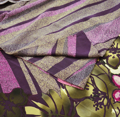 Indian Vintage Sari Purple Pure Crepe Silk Printed Saree 5yard Sewing Floral Soft Craft Fabric Wrap