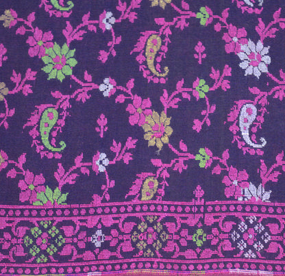 Indian Vintage Pink & Blue Saree Pure Silk Hand Woven Indian Sari Fabric 5Yard Sewing Soft Ethnic Floral Design Crafting