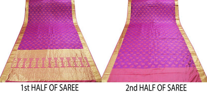 Indian Vintage Purple & Pink Heavy Saree Hand Woven Kanjivaram Pure Silk Indian Sari Fabric 5Yard Ethnic Zari Paisley Fringes