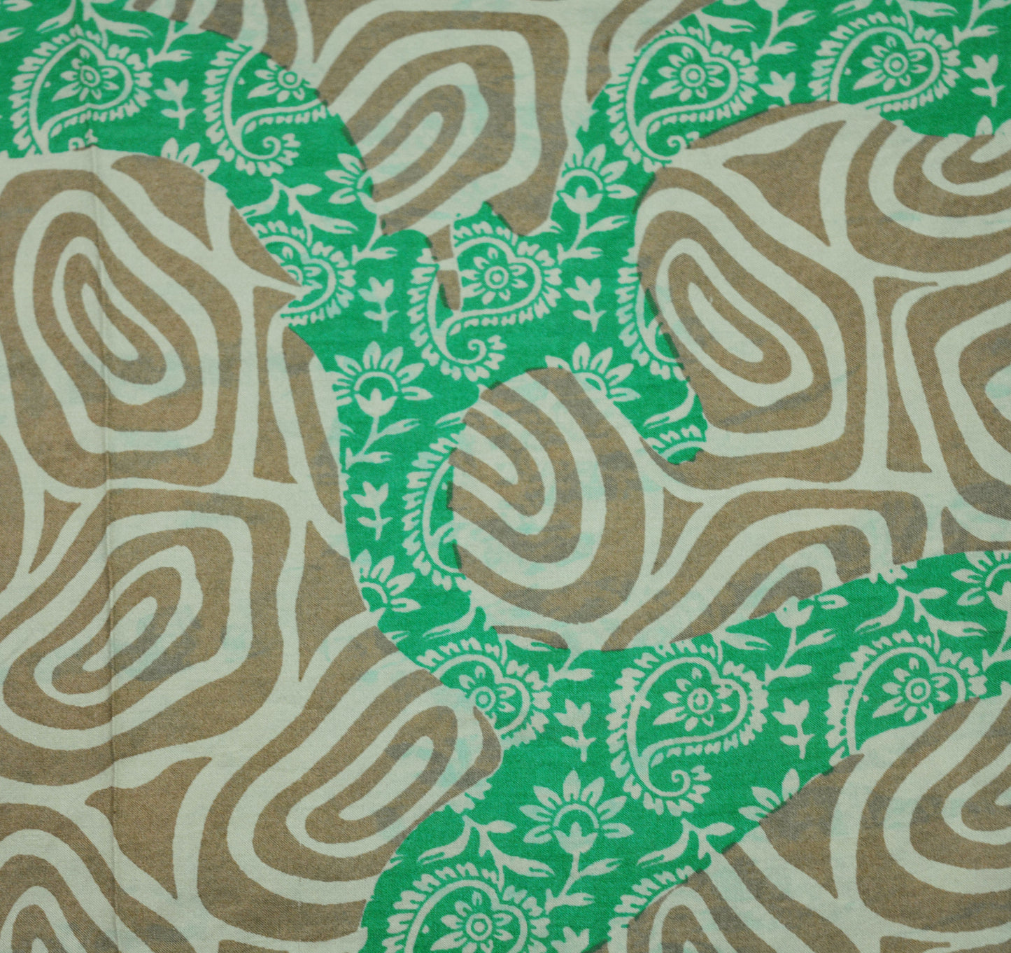 Indian Vintage Sari Green & Brown Pure Silk Printed Saree Fabric 5yard Sewing Paisley Craft Fabric DressMaking Soft