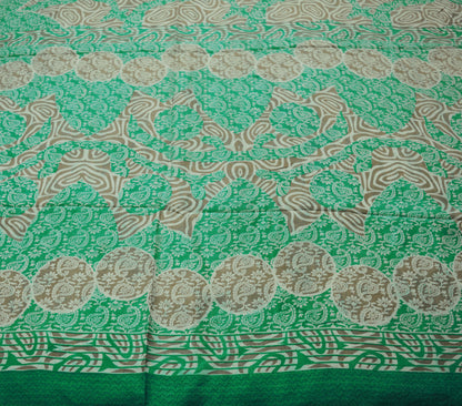 Indian Vintage Sari Green & Brown Pure Silk Printed Saree Fabric 5yard Sewing Paisley Craft Fabric DressMaking Soft