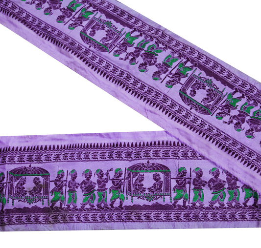 Indian Vintage Purple Sari Border Pure Silk Hand Woven Baluchari Indian Craft Trim Lace Ribbon Recycled Indian Sari Border Home Decor Soft