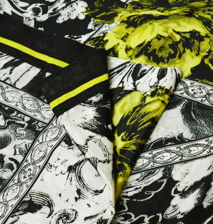 Indian Vintage Black & white Saree Pure Satin Silk Premium Digital Printed Indian Sari Fabric 5yard Sewing Abstract Soft Craft