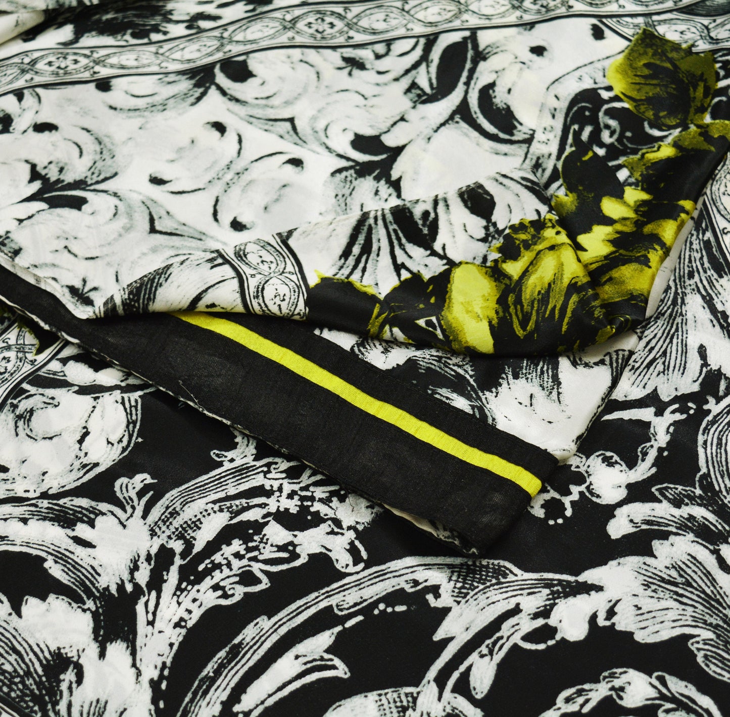 Indian Vintage Black & white Saree Pure Satin Silk Premium Digital Printed Indian Sari Fabric 5yard Sewing Abstract Soft Craft