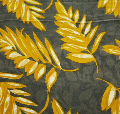 Indian Vintage Sari Mustard & Gray Pure Crepe Silk Printed Saree 5yard Sewing Floral Soft Craft Fabric Wrap