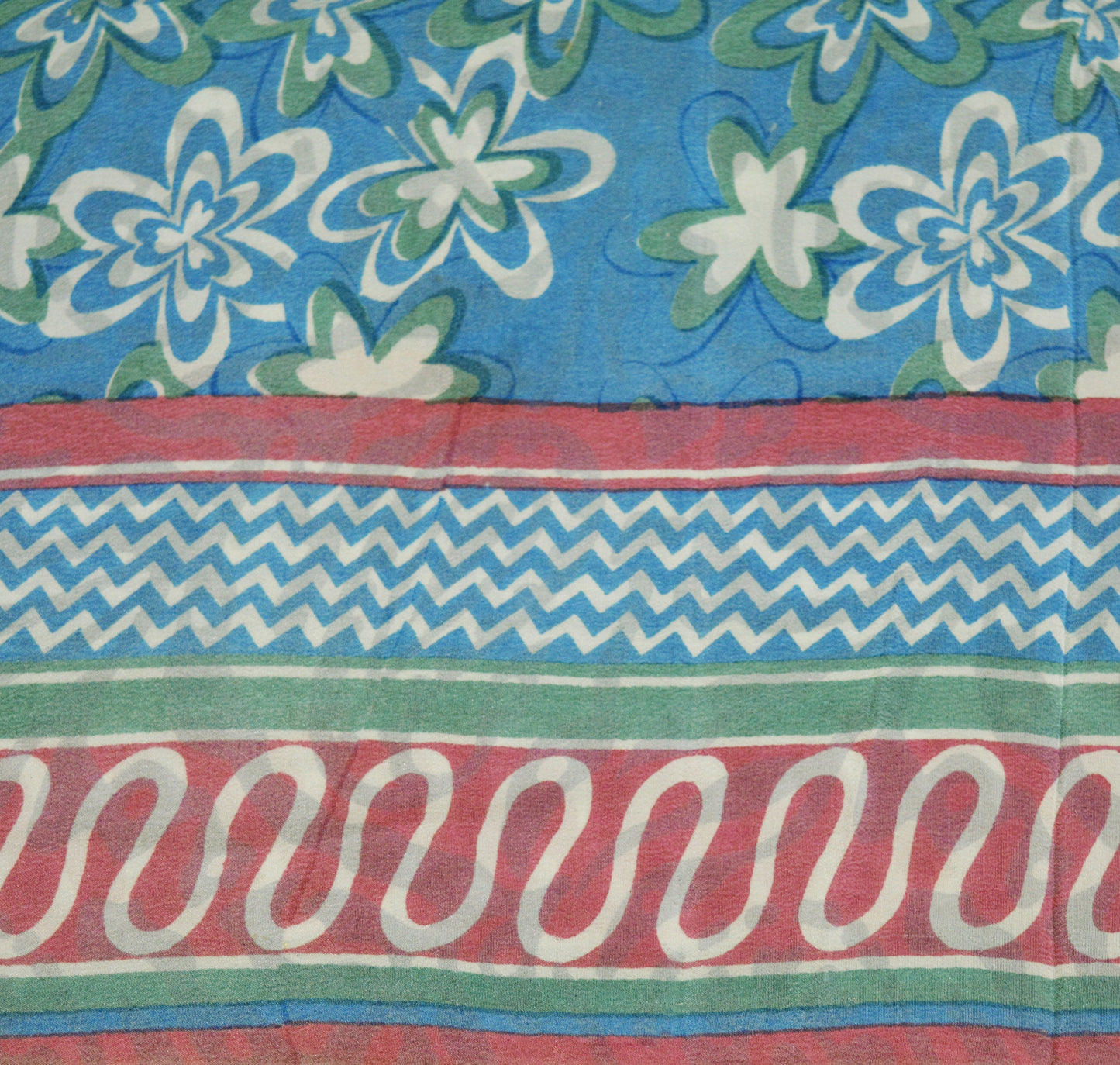 Indian Vintage Sari Blue Pure Crepe Silk Printed Saree 5yard Sewing Floral Soft Craft Fabric Wrap