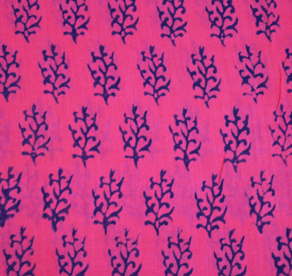 Indian Vintage Sari Pink Block Printed Sari Pure chanderi Silk Saree Fabric 5Yard Floral Soft Golden Zari
