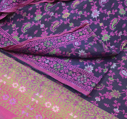 Indian Vintage Pink & Blue Saree Pure Silk Hand Woven Indian Sari Fabric 5Yard Sewing Soft Ethnic Floral Design Crafting