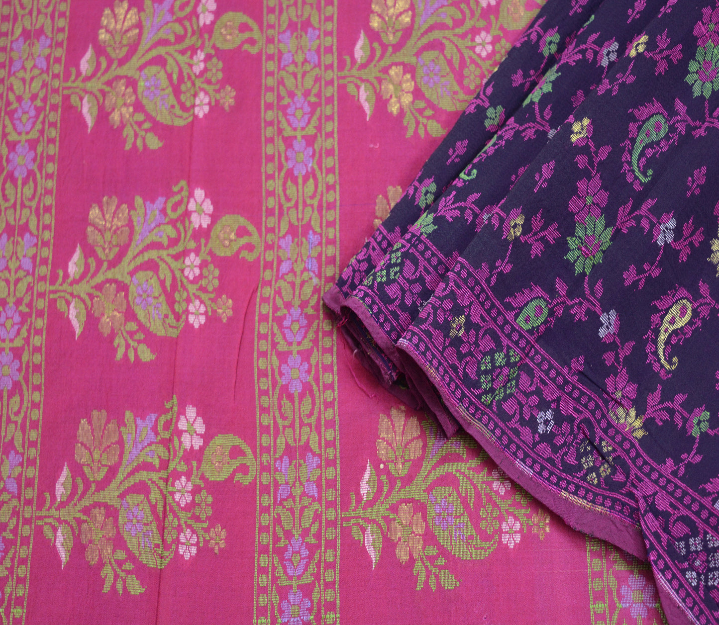 Indian Vintage Pink & Blue Saree Pure Silk Hand Woven Indian Sari Fabric 5Yard Sewing Soft Ethnic Floral Design Crafting