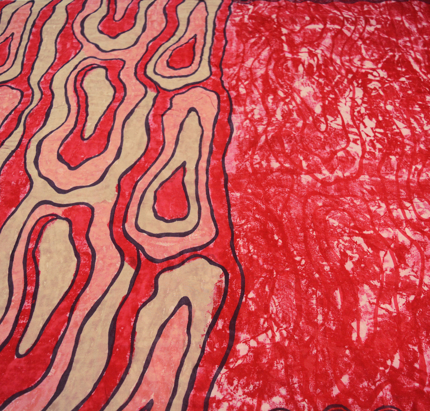 Women Vintage Sari Red Pure Georgette Silk Printed Saree Craft Fabric Sewing 5Yard Soft Light Dress Making Floral Abstract