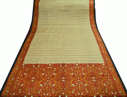Indian Vintage Sari Red & Beige Pure Silk Printed Saree 5yard Sewing Craft Fabric DressMaking  Soft Floral