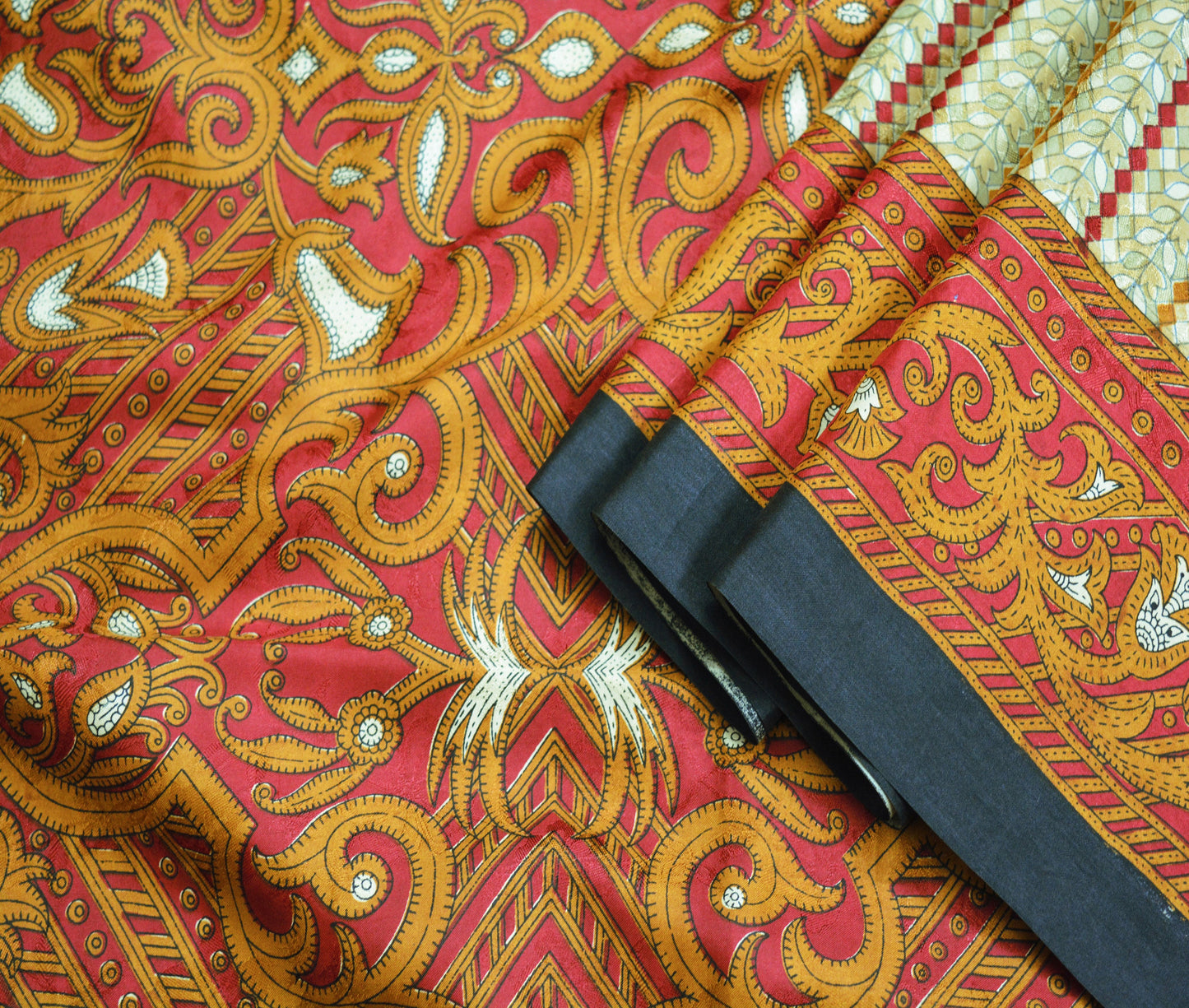 Indian Vintage Sari Red & Beige Pure Silk Printed Saree 5yard Sewing Craft Fabric DressMaking  Soft Floral