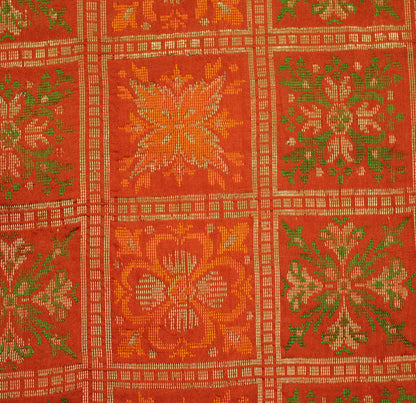 Indian Vintage Sari Orange Heavy Wedding  Pure Silk Woven Banarasi Saree Zari 5Yard