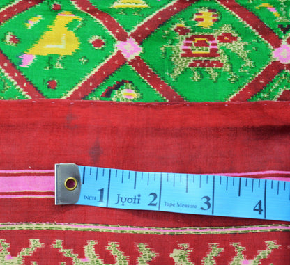 Indian Vintage Sari Red & Green Pure Silk Printed Sarees 5Yd Quilting Craft Fabric Birds Soft Elephant