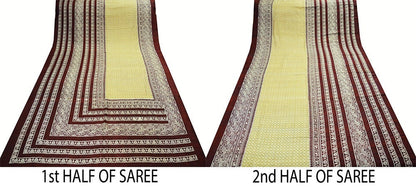 Indian Vintage Sari Beige & Maroon Pure Silk Printed Sarees 5yd Sewing Craft Fabric Quilting DressMaking Soft