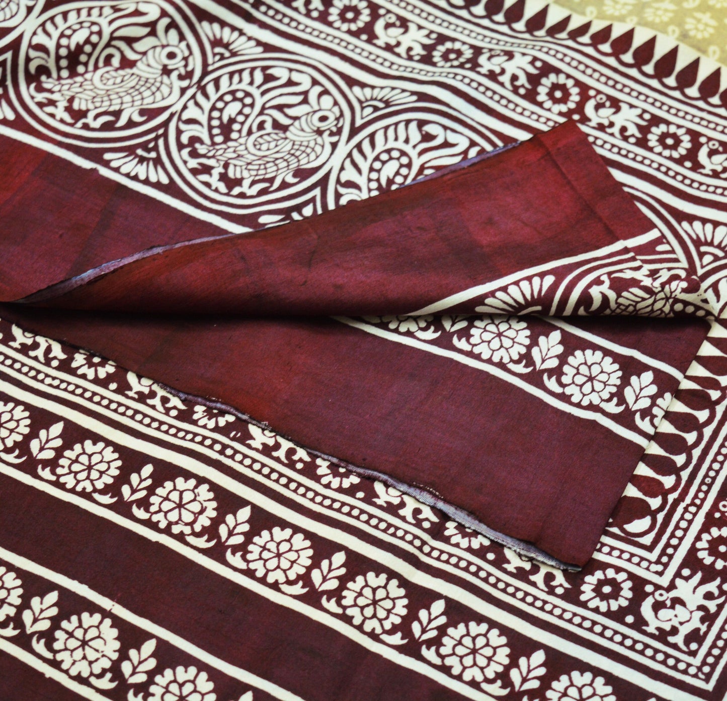 Indian Vintage Sari Beige & Maroon Pure Silk Printed Sarees 5yd Sewing Craft Fabric Quilting DressMaking Soft