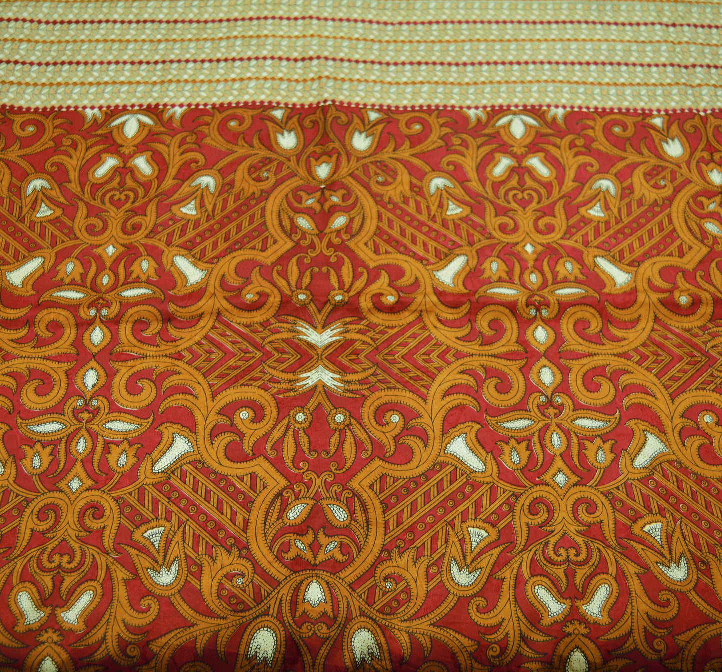 Indian Vintage Sari Red & Beige Pure Silk Printed Saree 5yard Sewing Craft Fabric DressMaking  Soft Floral