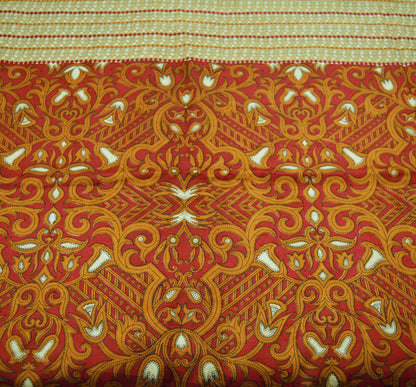 Indian Vintage Sari Red & Beige Pure Silk Printed Saree 5yard Sewing Craft Fabric DressMaking  Soft Floral