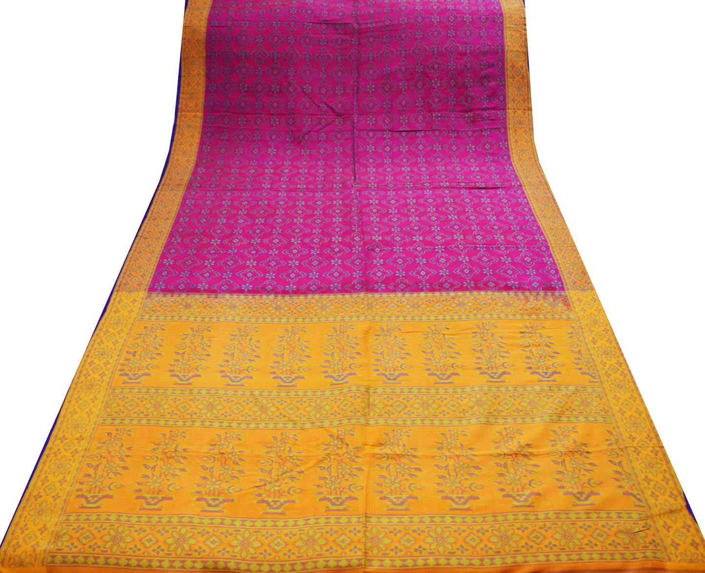 Indian Vintage Mustard & Pink Heavy Saree Hand Woven Pure Silk Indian Sari Fabric 5Yard Silk Sari Ethnic Floral