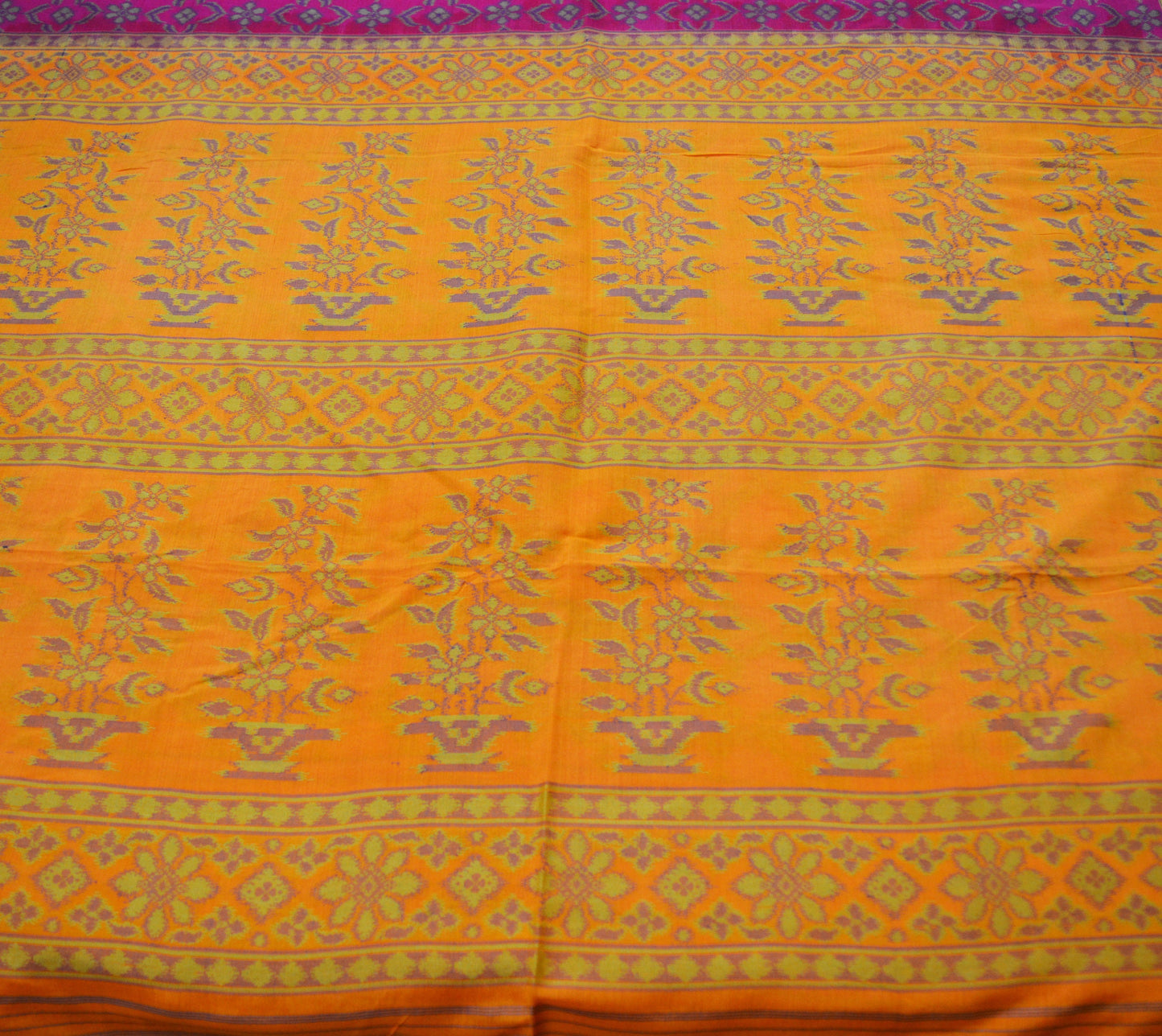 Indian Vintage Mustard & Pink Heavy Saree Hand Woven Pure Silk Indian Sari Fabric 5Yard Silk Sari Ethnic Floral