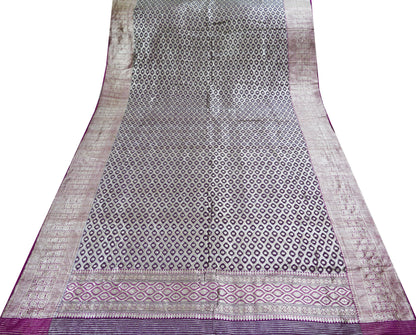 Indian Vintage Sari Heavy Purple & Blue Pure Organza Silk Woven Banarasi Brocade Saree Golden Zari 5Yd Ethnic