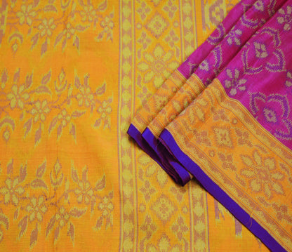 Indian Vintage Mustard & Pink Heavy Saree Hand Woven Pure Silk Indian Sari Fabric 5Yard Silk Sari Ethnic Floral