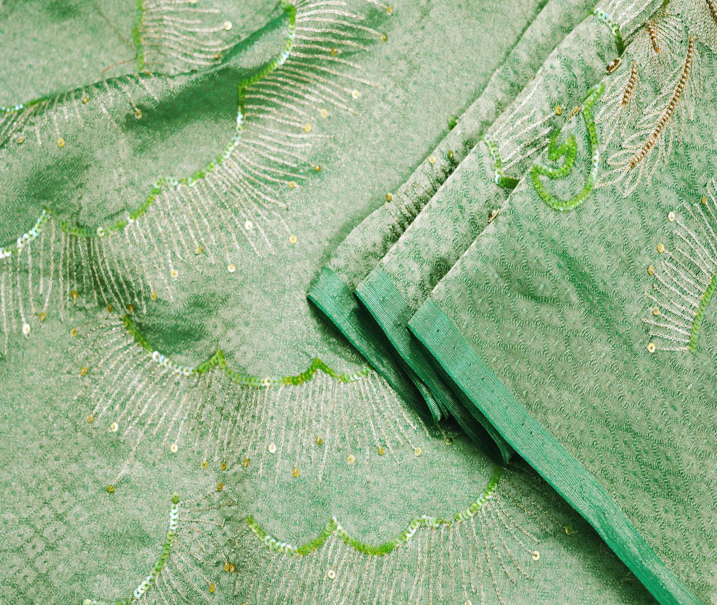 Antique Vintage Green Heavy Wedding Saree Pure Tissue Silk Hand Embroidered Indian Sari Zari Zardozi/Dabka 5Yard