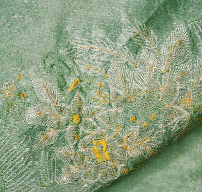 Antique Vintage Green Heavy Wedding Saree Pure Tissue Silk Hand Embroidered Indian Sari Zari Zardozi/Dabka 5Yard