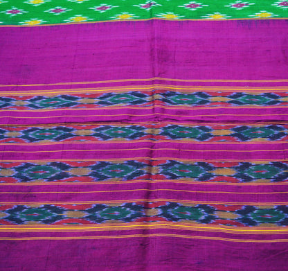 Indian Vintage Green & Purple Pochampally Saree Pure Silk Hand Woven Ikat Patola Indian Sari Fabric 5Yard Craft Ethnic Zari Border