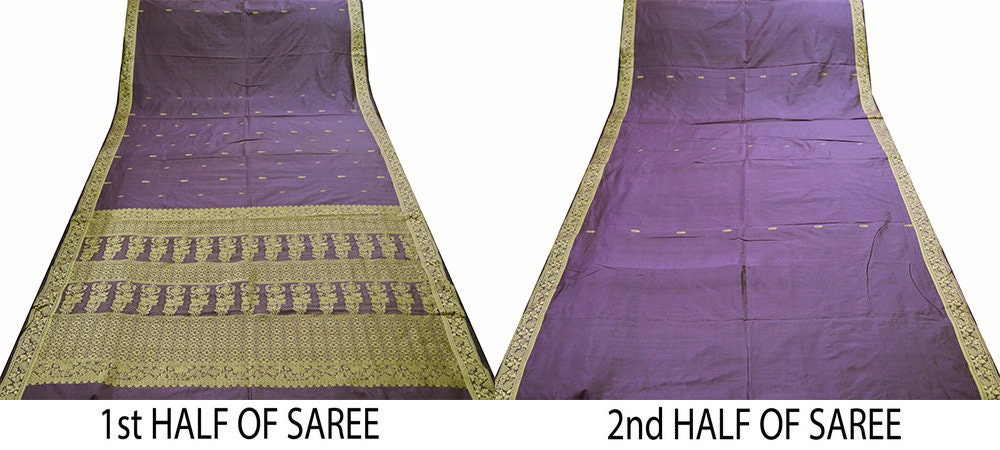 Indian Vintage Heavy Saree Purple Hand Woven 100% Pure Silk Indian Sari Fabric 5Yard Silk Sari Ethnic Floral Ethnic