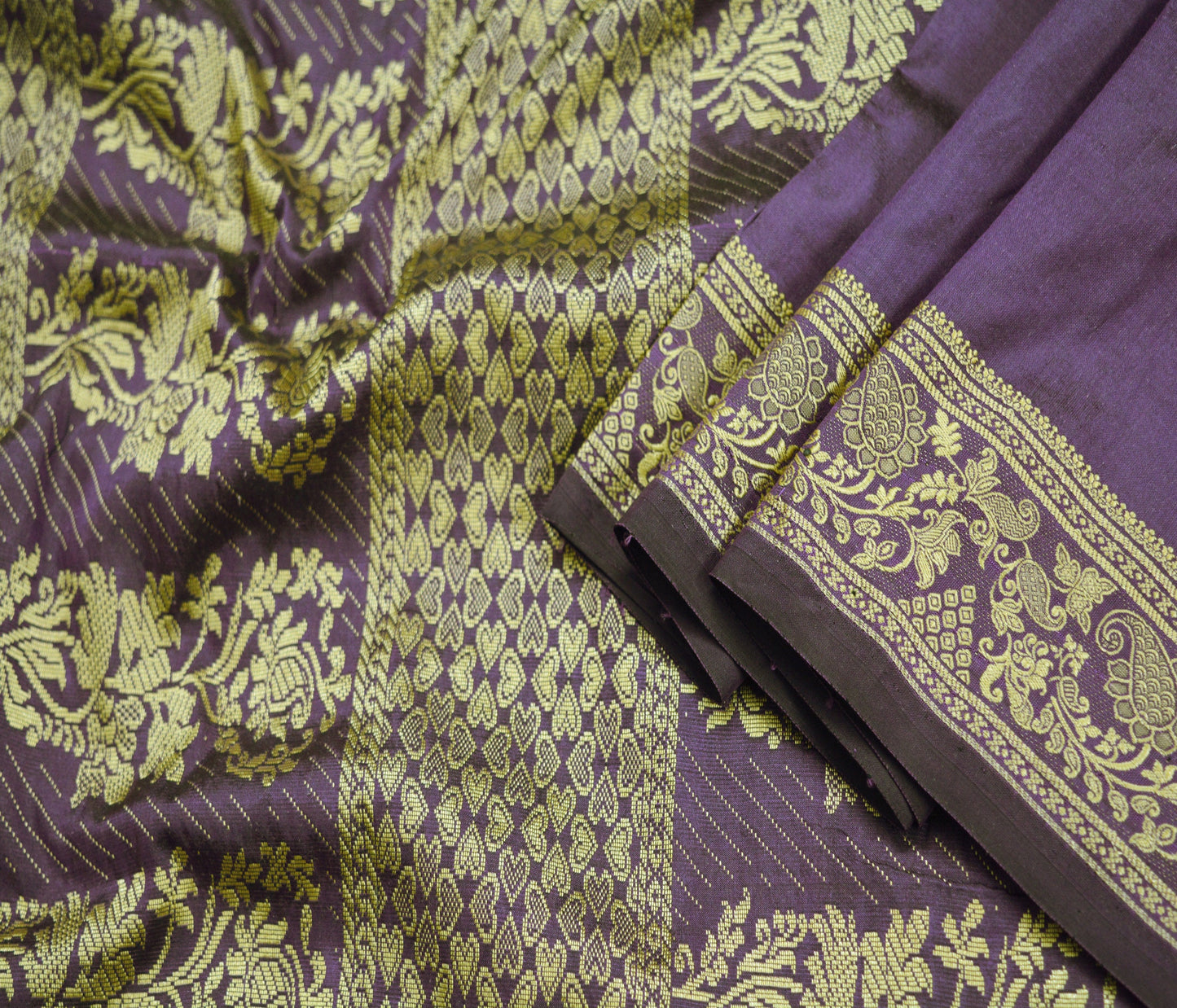 Indian Vintage Heavy Saree Purple Hand Woven 100% Pure Silk Indian Sari Fabric 5Yard Silk Sari Ethnic Floral Ethnic