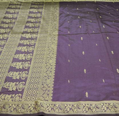 Indian Vintage Heavy Saree Purple Hand Woven 100% Pure Silk Indian Sari Fabric 5Yard Silk Sari Ethnic Floral Ethnic