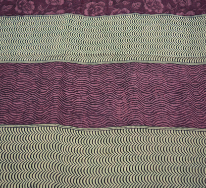 Women Vintage Sari Maroon & White Pure Chiffon Silk Printed Saree Craft Fabric Sewing 5Yd Soft Light Sari Dress Making Floral