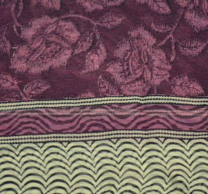 Women Vintage Sari Maroon & White Pure Chiffon Silk Printed Saree Craft Fabric Sewing 5Yd Soft Light Sari Dress Making Floral