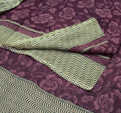 Women Vintage Sari Maroon & White Pure Chiffon Silk Printed Saree Craft Fabric Sewing 5Yd Soft Light Sari Dress Making Floral
