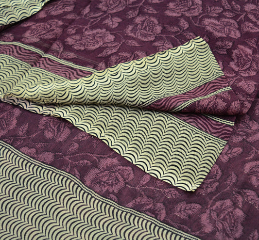 Women Vintage Sari Maroon & White Pure Chiffon Silk Printed Saree Craft Fabric Sewing 5Yd Soft Light Sari Dress Making Floral