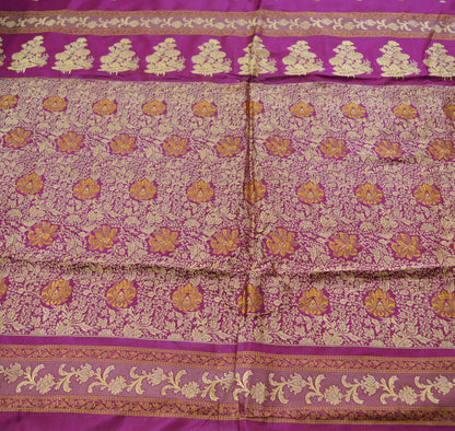 Indian Vintage Sari Purple Pure Silk Hand Woven Sarees Fabric 5Yard Sewing Ethnic Floral