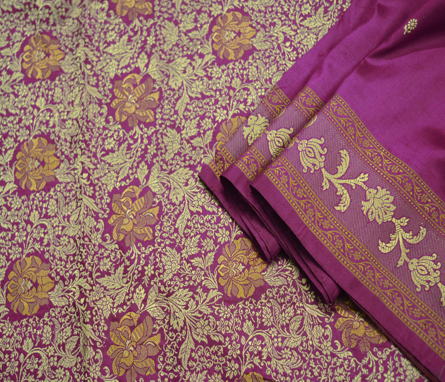 Indian Vintage Sari Purple Pure Silk Hand Woven Sarees Fabric 5Yard Sewing Ethnic Floral